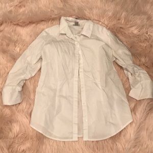 White button up gathered sleeves